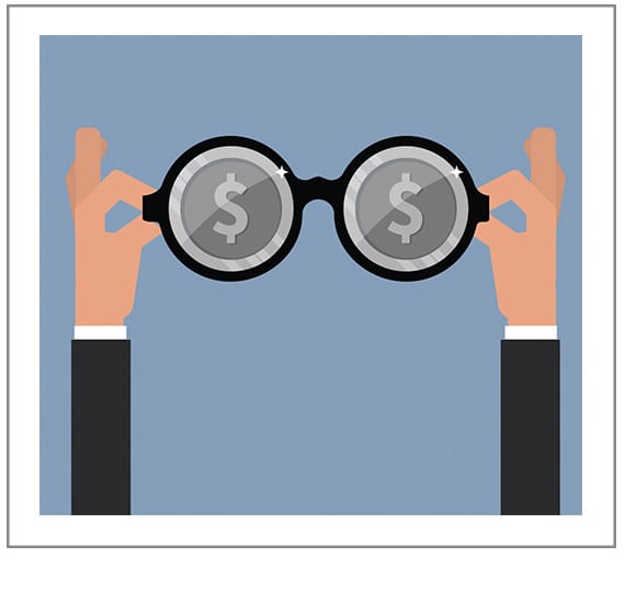 Illustration of glasses with dollar signs in the lenses