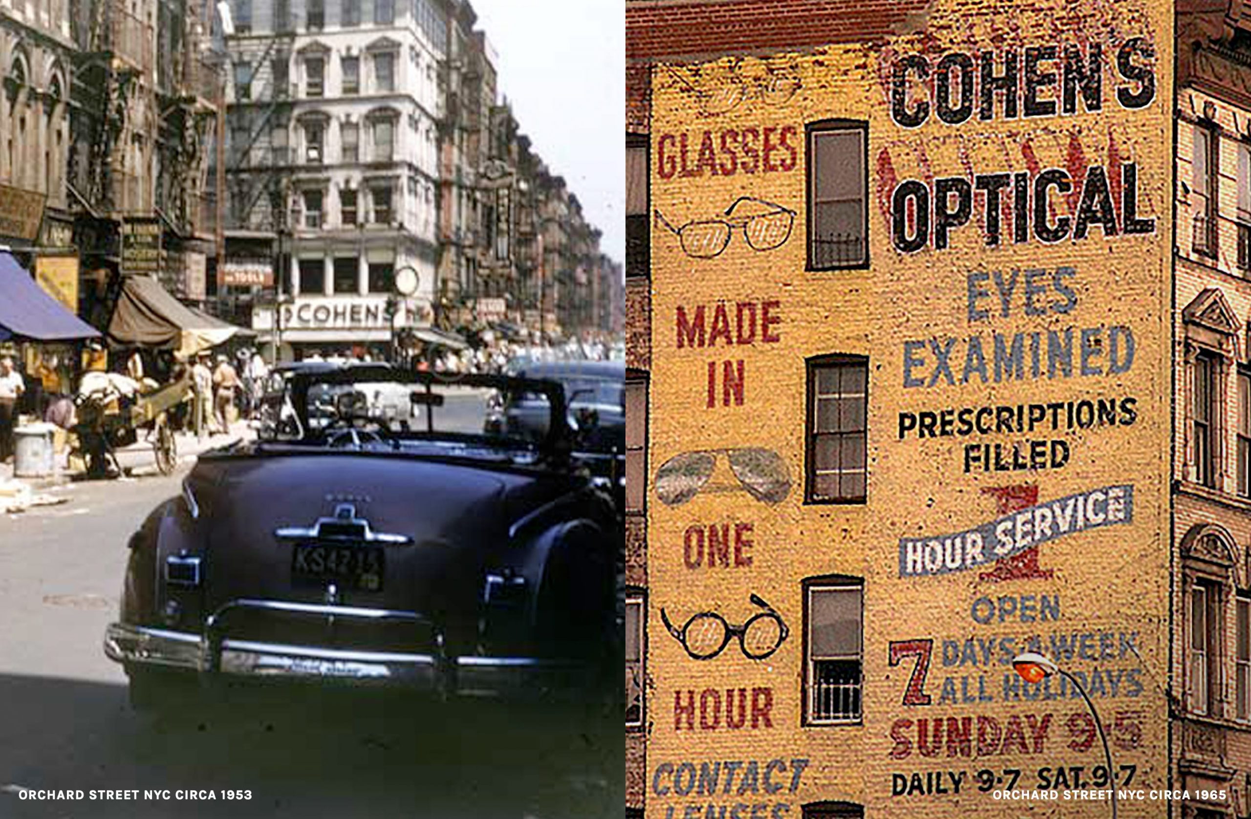 Cohen's Fashion Optical on Orchard Street, NYC, circa 1965