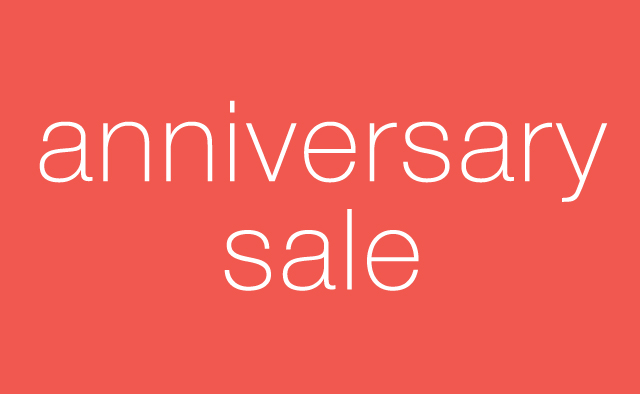 Text reads Anniversary Sale with coral colored background.
