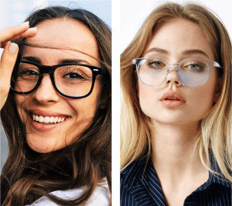 Split image portrait of two women wearing glasses