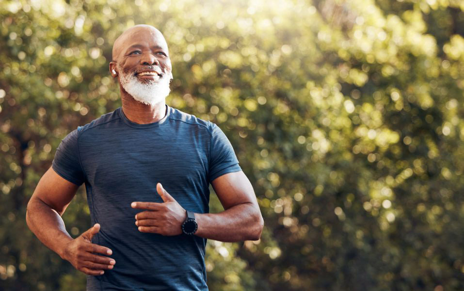 African American male running outside